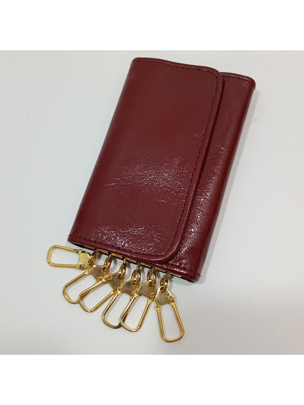 Vintage Made In Italy Genuine Leather Key Holder Case Burgundy Tri-fold Wallet